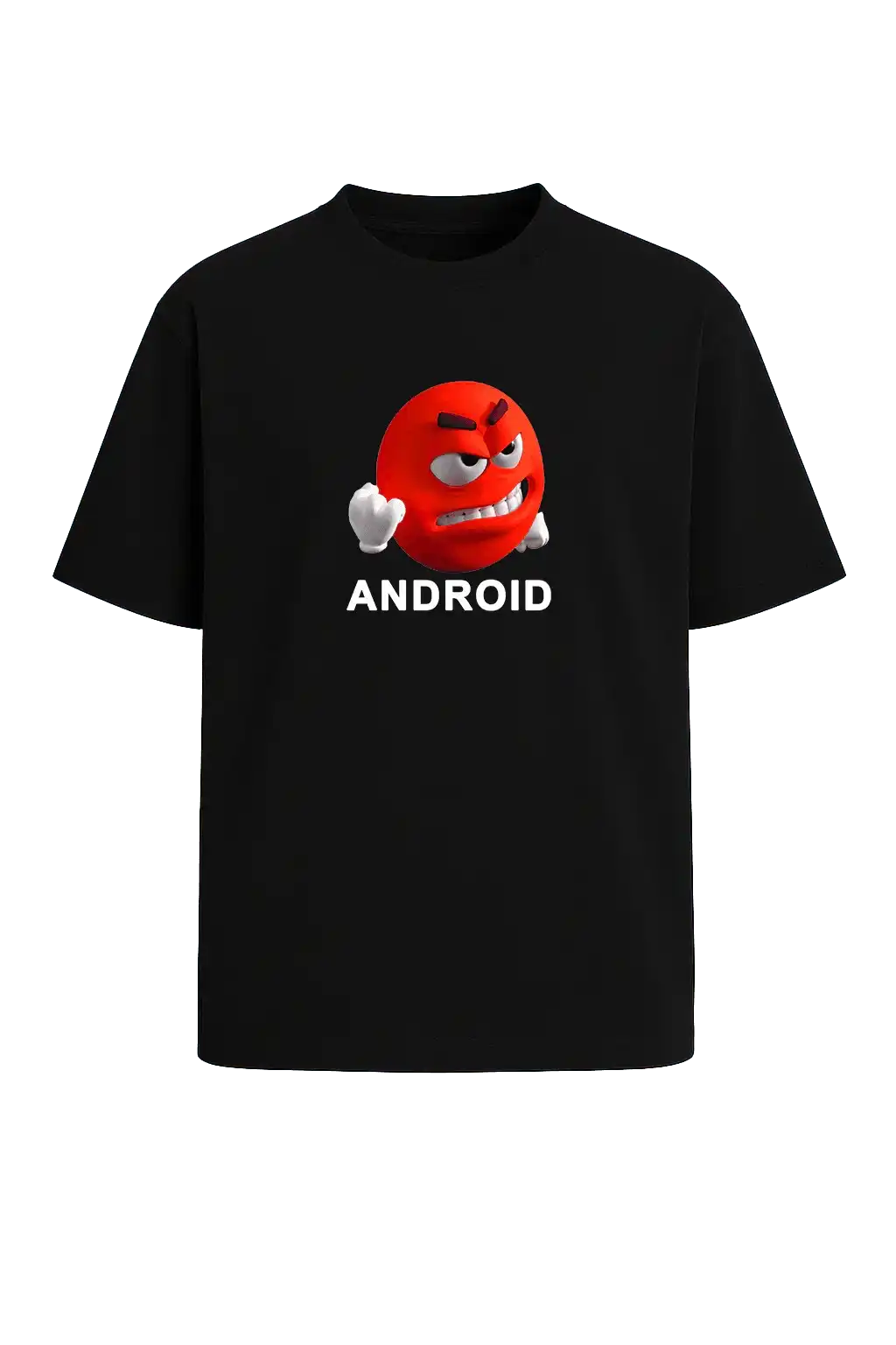 Schwarzes T-Shirt mit weißem Papaplatte-Motiv ‚grr androids‘ – Streamer Fanartikel