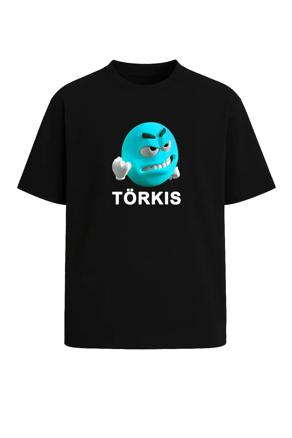 Schwarzes T-Shirt mit weißem Meme-Schriftzug „grr törkis“ – Streetwear für die Gen Z