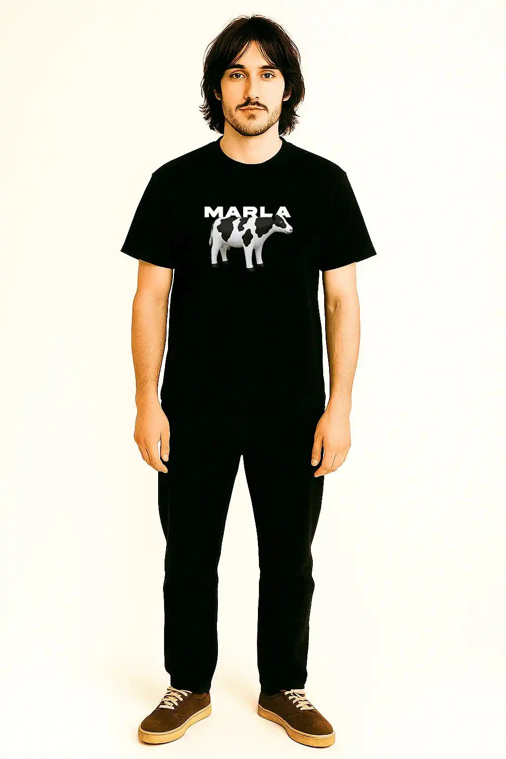 Creator Shirt mit Schriftzug ‚Marla‘ – schwarzes Design, getragen vom Model