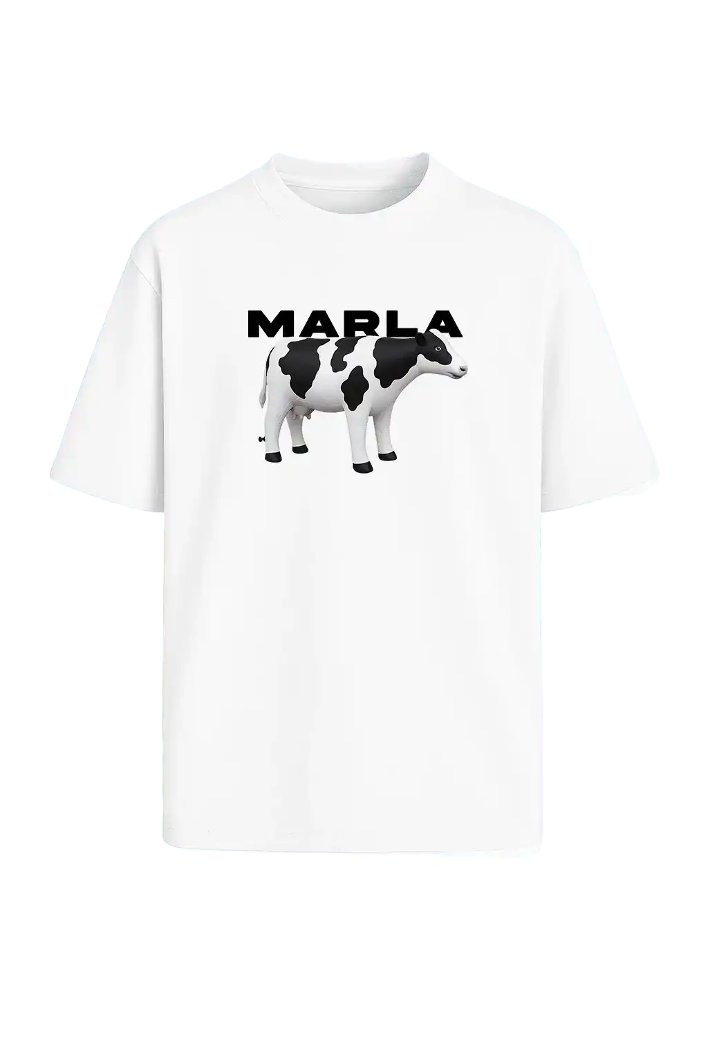 Weißes T-Shirt mit schwarzem ‚Marla‘ Print – Creator Fanartikel mit Insider-Bezug