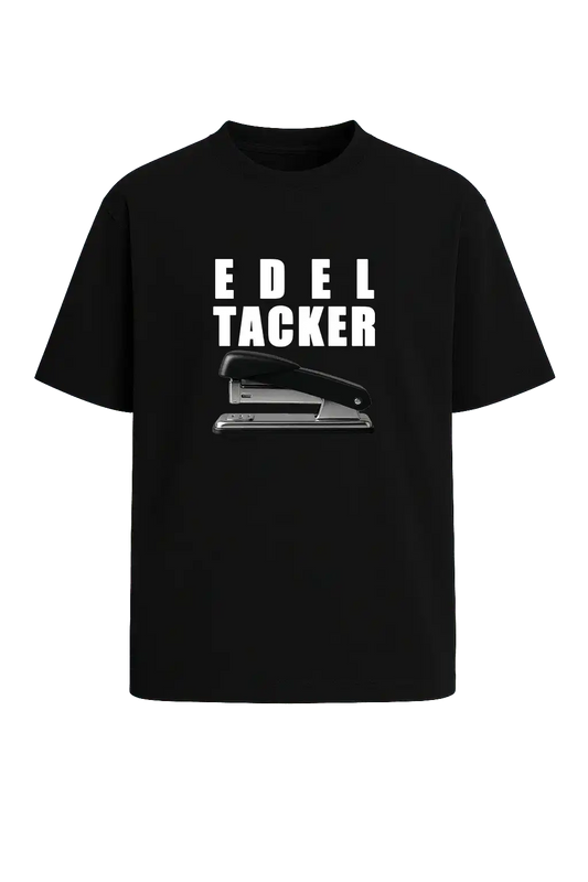 Schwarzes T-Shirt mit weißem ‚EDELTAcKer‘ Aufdruck – Creator Merch von Papaplatte