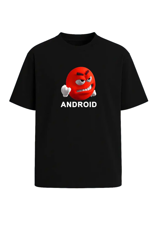 Schwarzes T-Shirt mit weißem Papaplatte-Motiv ‚grr androids‘ – Streamer Fanartikel
