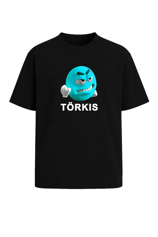 Schwarzes T-Shirt mit weißem Meme-Schriftzug „grr törkis“ – Streetwear für die Gen Z
