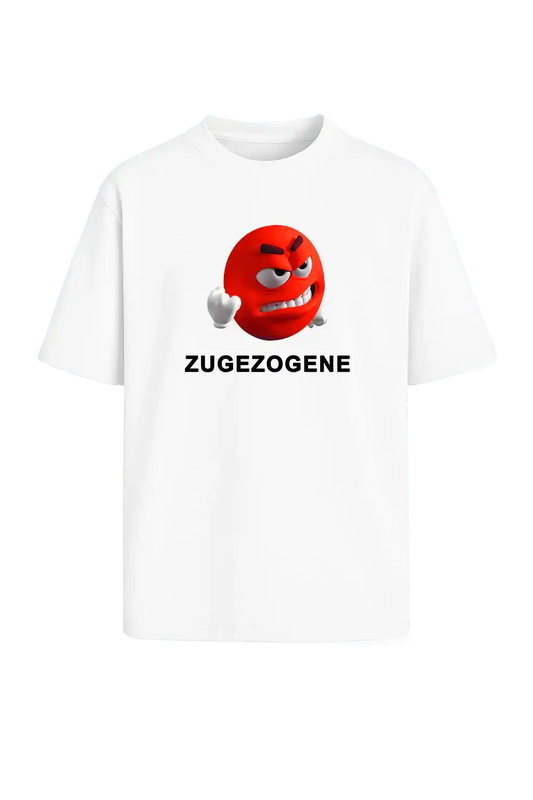 Weißes Meme T-Shirt mit schwarzem Print „grr zugezogene“ – Creator Fanartikel mit urbanem Vibe
